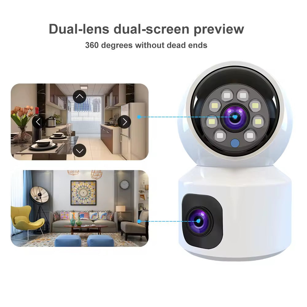 Caméra de Surveillance 360° à Double Objectif – Sécurité Totale à Portée de Main.