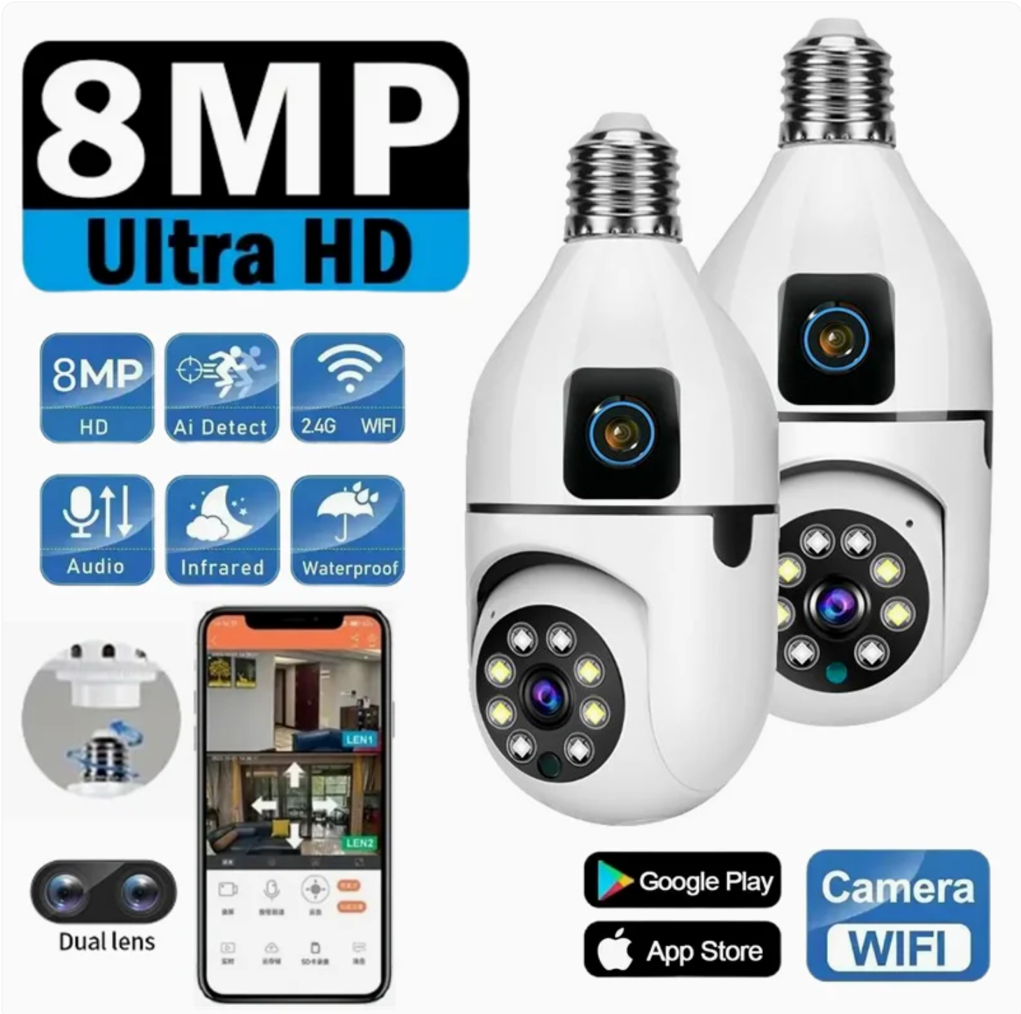 Caméra Ampoule Double Vision 360° - Meilleur Qualité